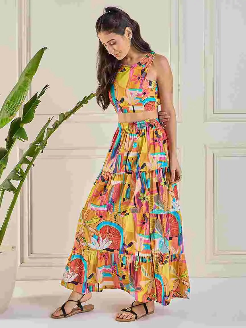 multicolor-abstract-print-stitched-crop-top-skirt-co-ord-set-for-women