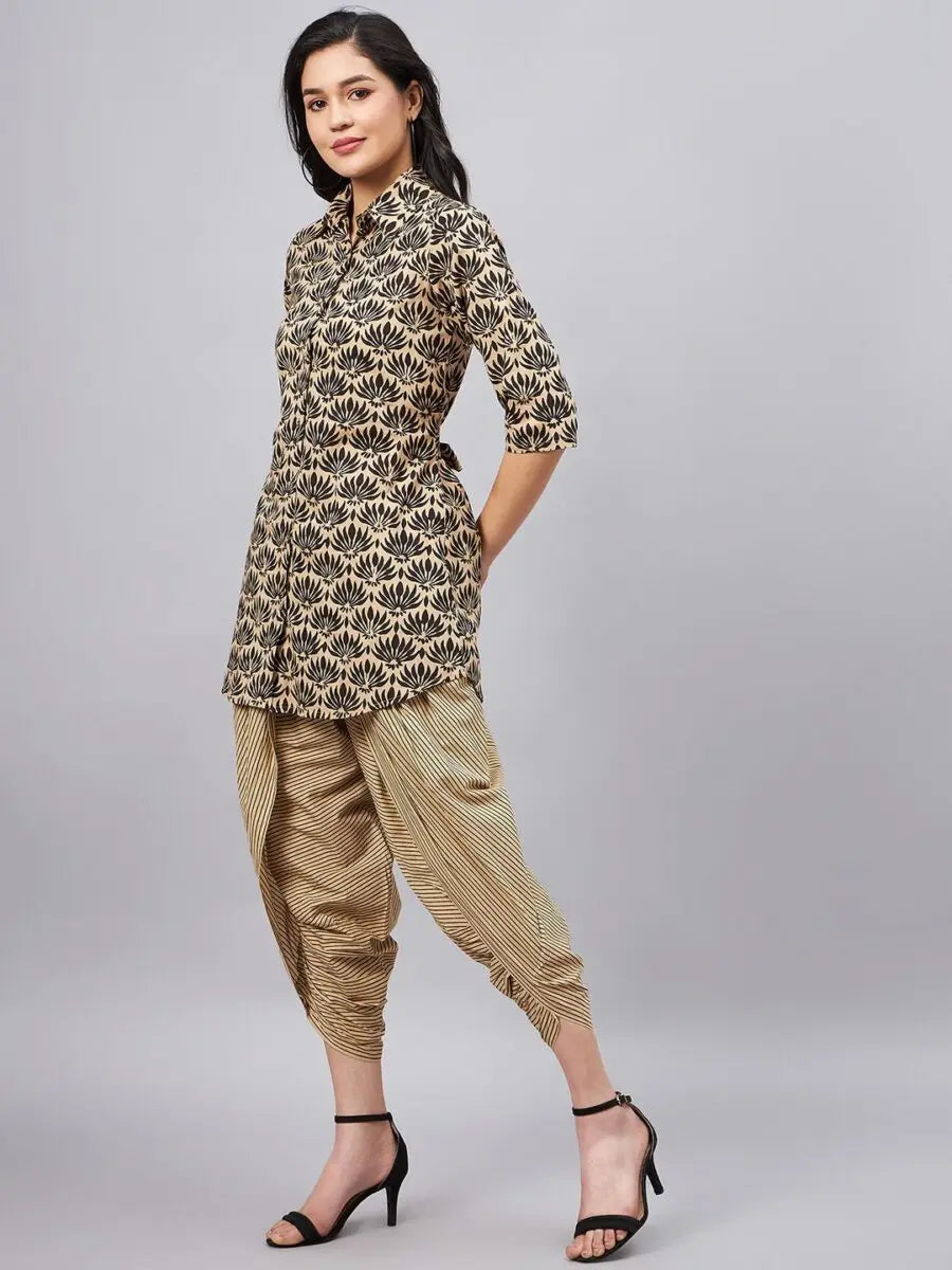 winered-women-beige-and-black-tulip-pant-co-ord-set-with-scrunchie