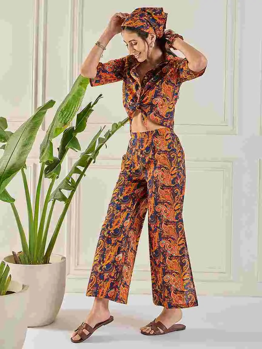 multicolor-paisley-print-stitched-front-knot-crop-shirt-flared-pant-co-ord-set-for-women
