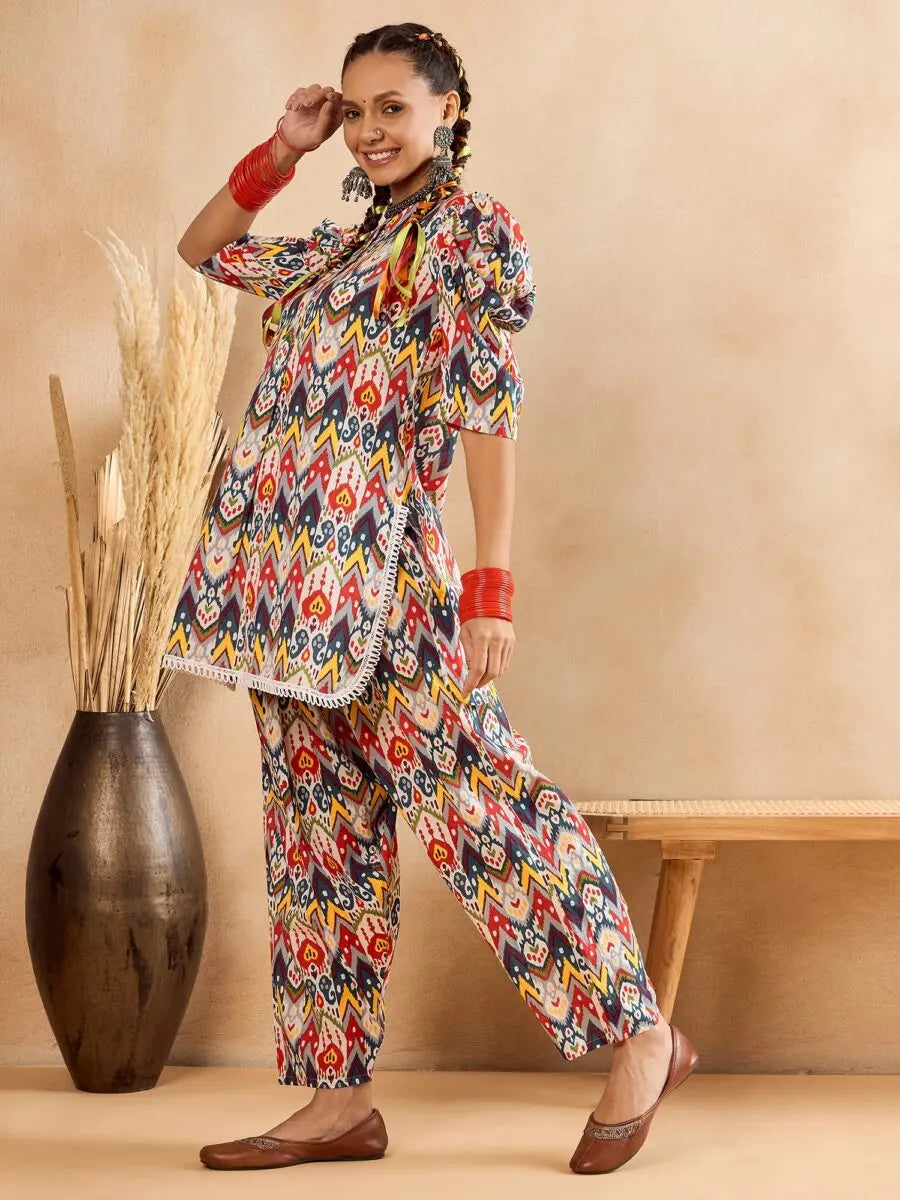 winered-woman-front-placket-multi-colour-co-ord-set