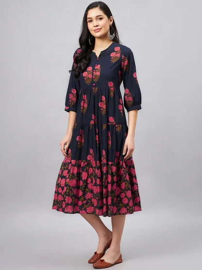 winered-blue-printed-tiered-dress-with-button-at-yoke