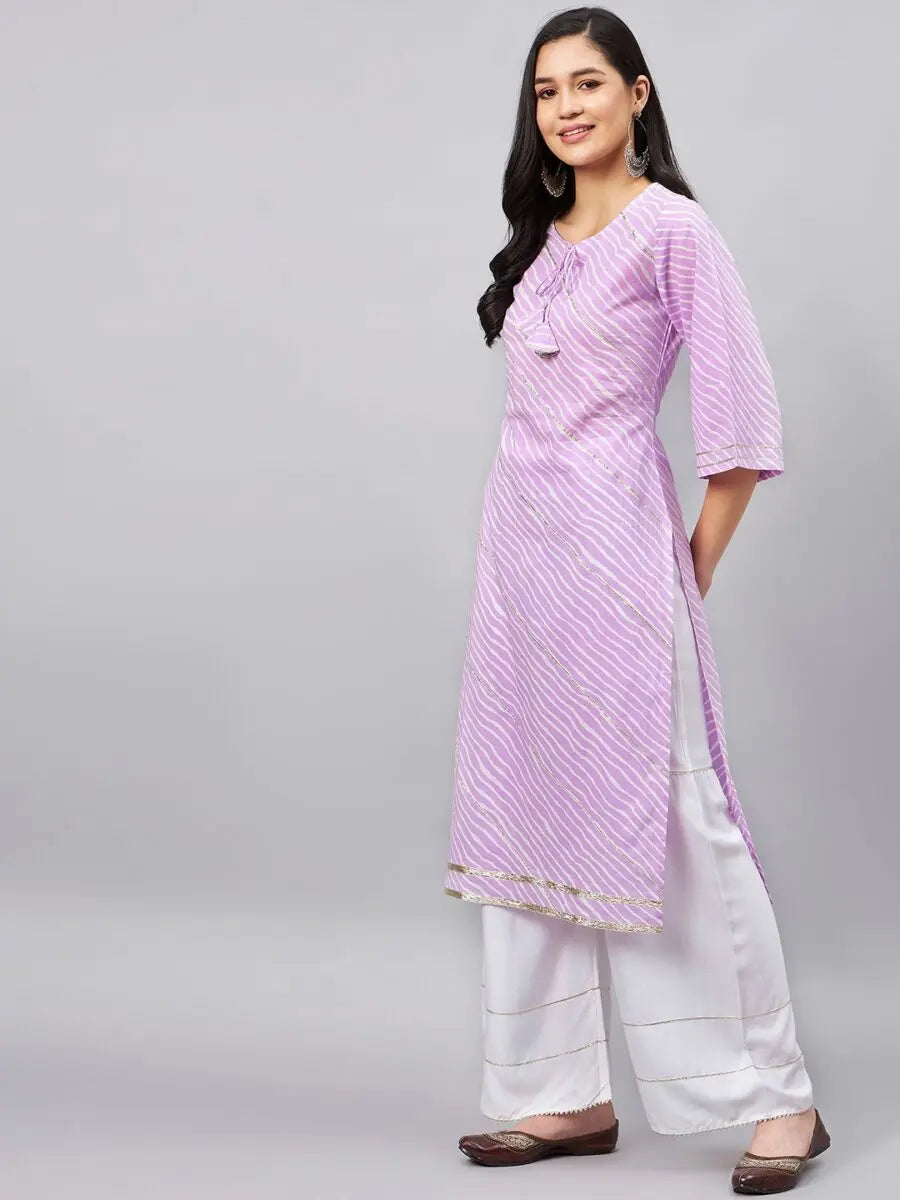 winered-women-purple-leheriya-print-with-gota-hanging-straight-kurta