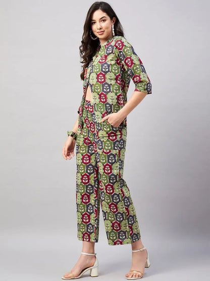 winered-woman-co-ord-sets-ethnic-for-women-waist-cut-out-co-ord-set-with-scrunchies