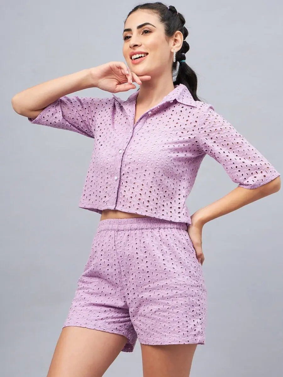 winered-woman-schiffli-shirt-shorts-co-ord-set