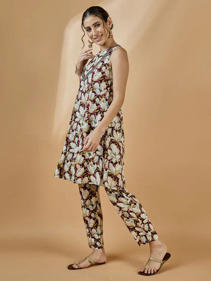 winered-women-godet-tunic-co-ord-set