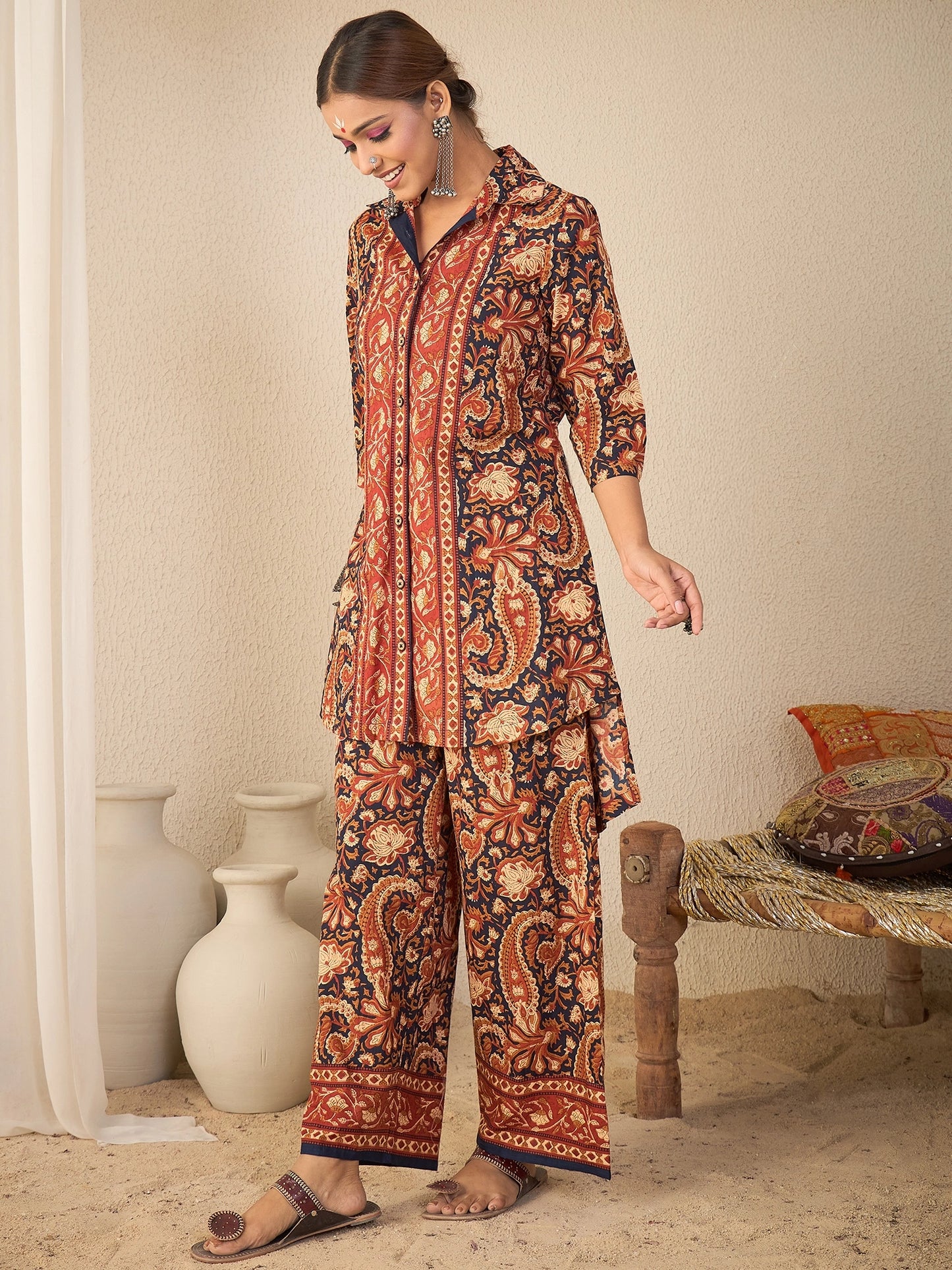Women Rust Paisley print Hi-Low Coord Set