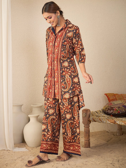 Women Rust Paisley print Hi-Low Coord Set