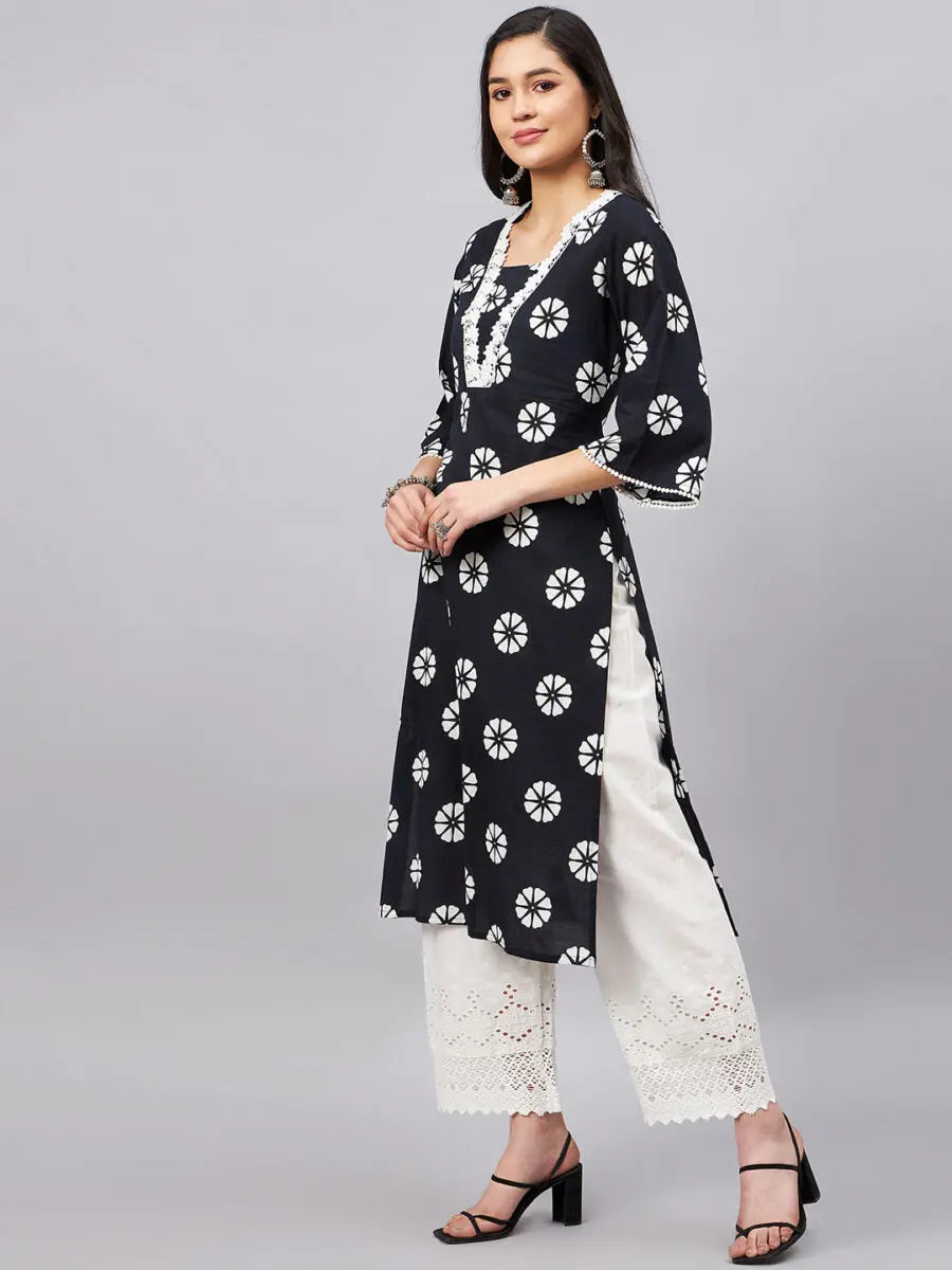winered-women-black-v-neckline-lace-detailing-straight-kurta