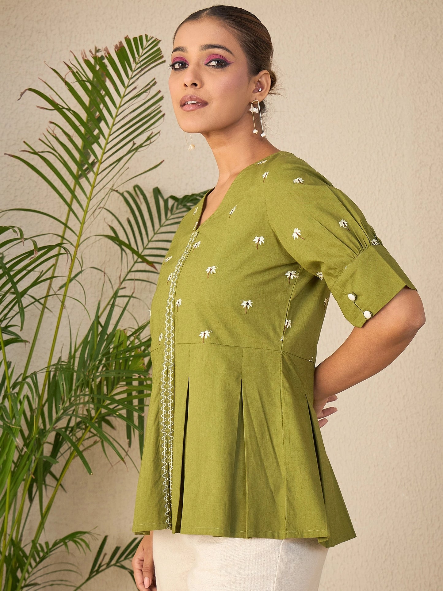 Women Embroidered Box Pleated Top