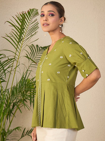 Women Embroidered Box Pleated Top