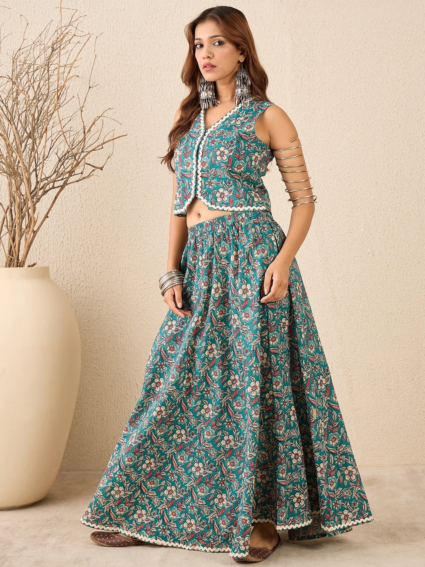 women-cotton-printed-lace-detailing-waistcoat-with-skirt-co-ord-set