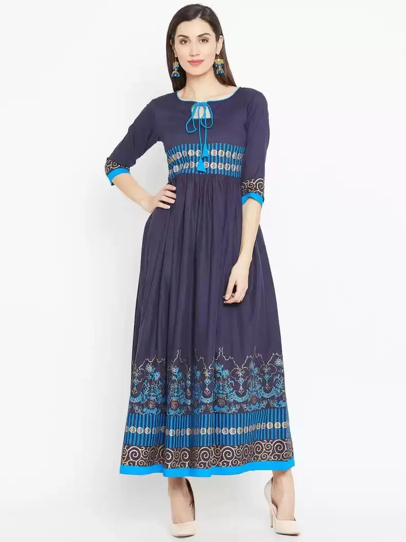 winered-blue-flared-cotton-blend-block-print-kurta