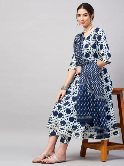 winered-women-blue-back-neck-gota-detailing-flared-kurta-dupatta-set