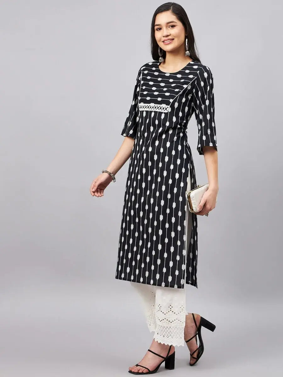 winered-women-black-ikat-print-kurta