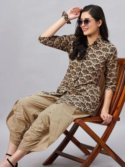 winered-women-beige-and-black-tulip-pant-co-ord-set-with-scrunchie