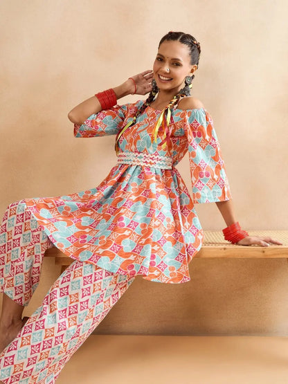 winered-woman-one-shoulder-geometric-print-co-ord-sets