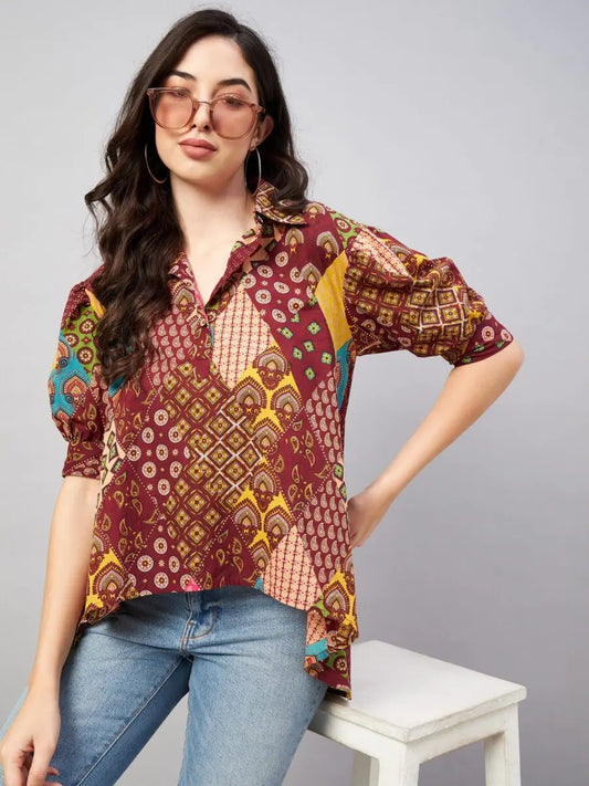 winered-woman-multi-color-printed-high-low-top