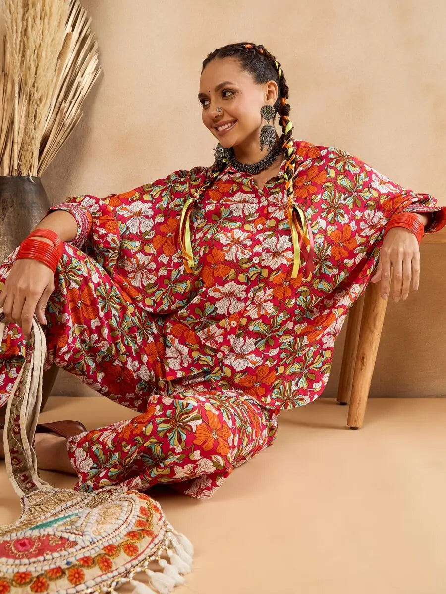 winered-woman-pink-floral-print-oversized-collar-shirt-co-ord-set