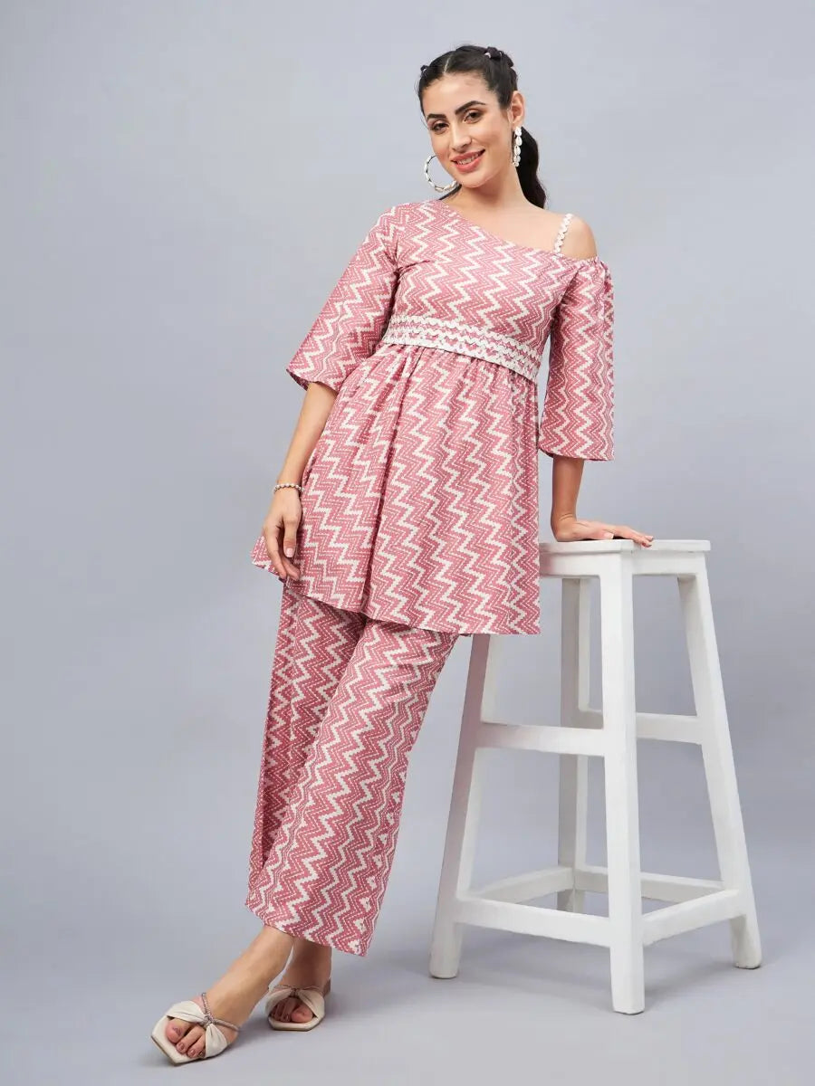 winered-woman-one-shoulder-chevron-ethnic-womens-co-ord-sets