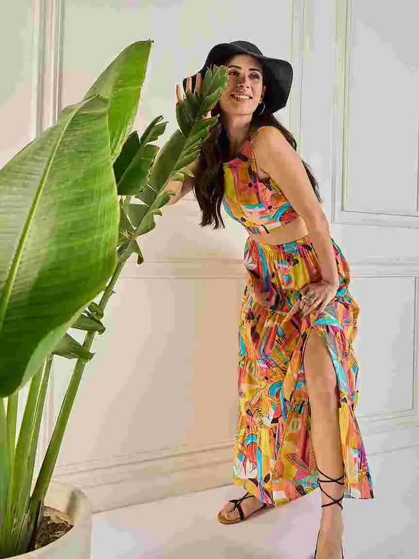 multicolor-abstract-print-stitched-crop-top-skirt-co-ord-set-for-women