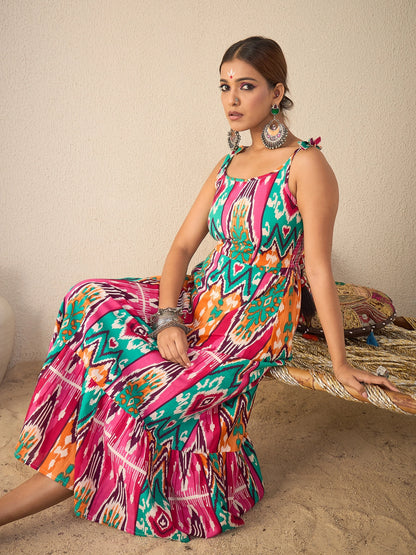 Women Cotton Geometric Print A-line Dress