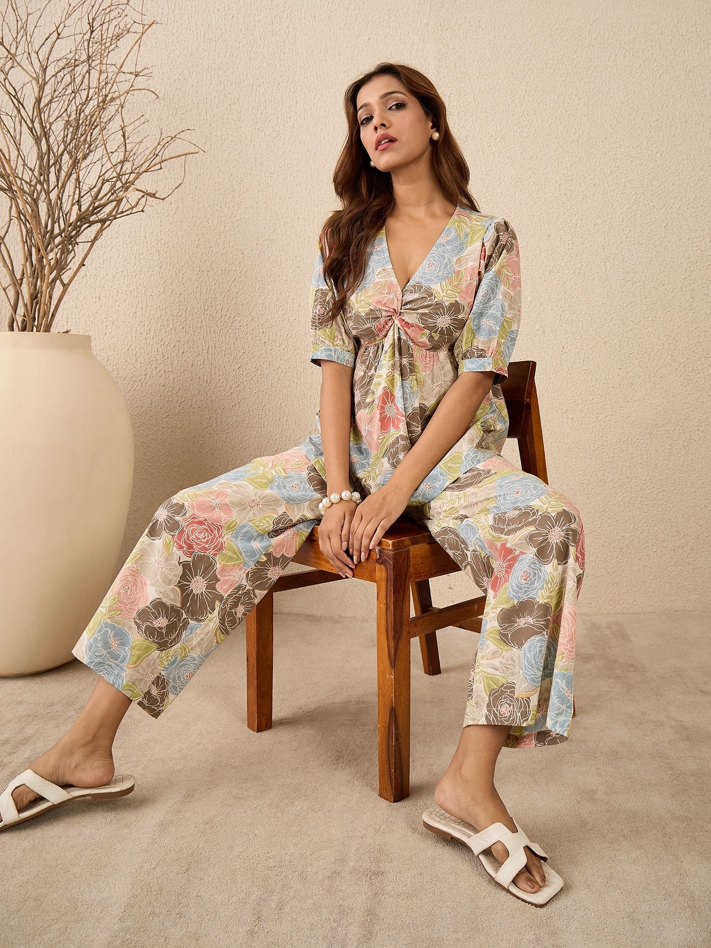 women-printed-twisted-top-with-pant-co-ord-set