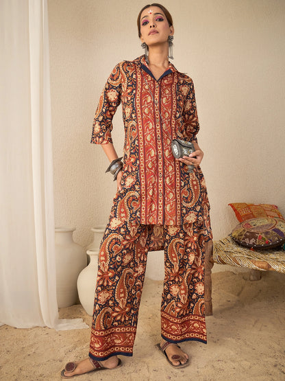 Women Rust Paisley print Hi-Low Coord Set