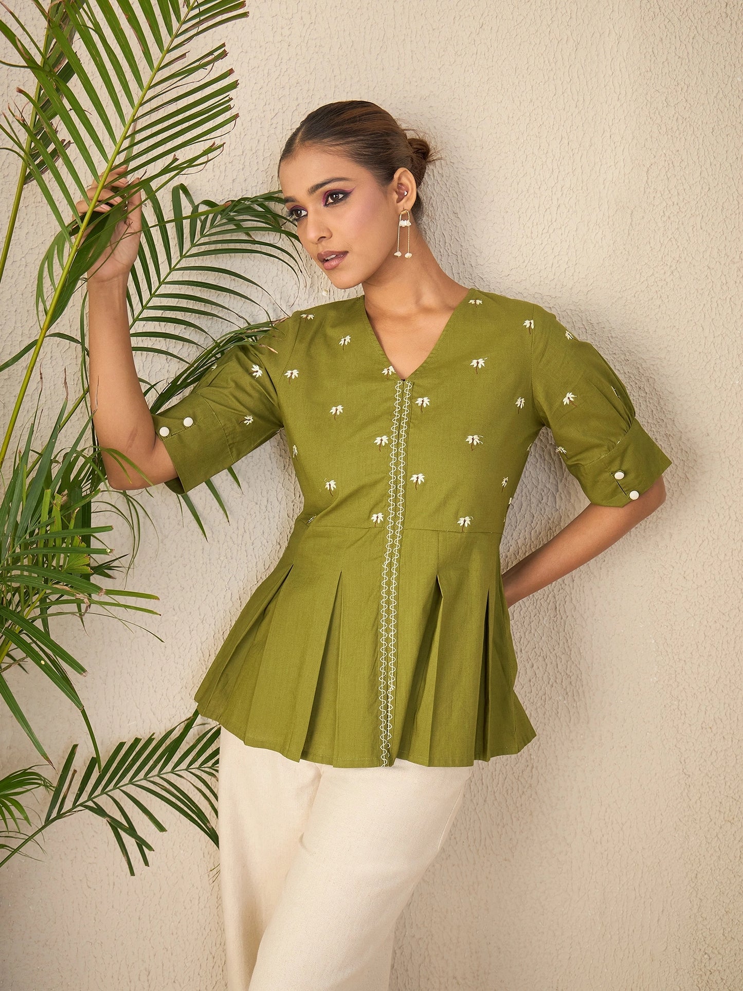 Women Embroidered Box Pleated Top