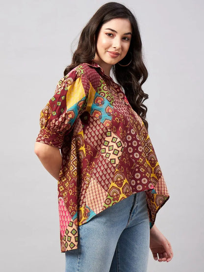 winered-woman-multi-color-printed-high-low-top