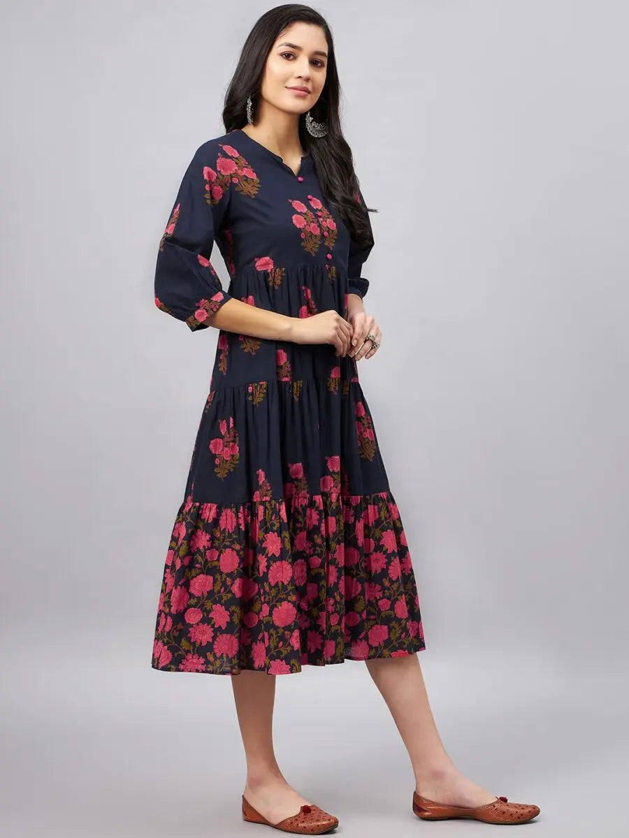 winered-blue-printed-tiered-dress-with-button-at-yoke