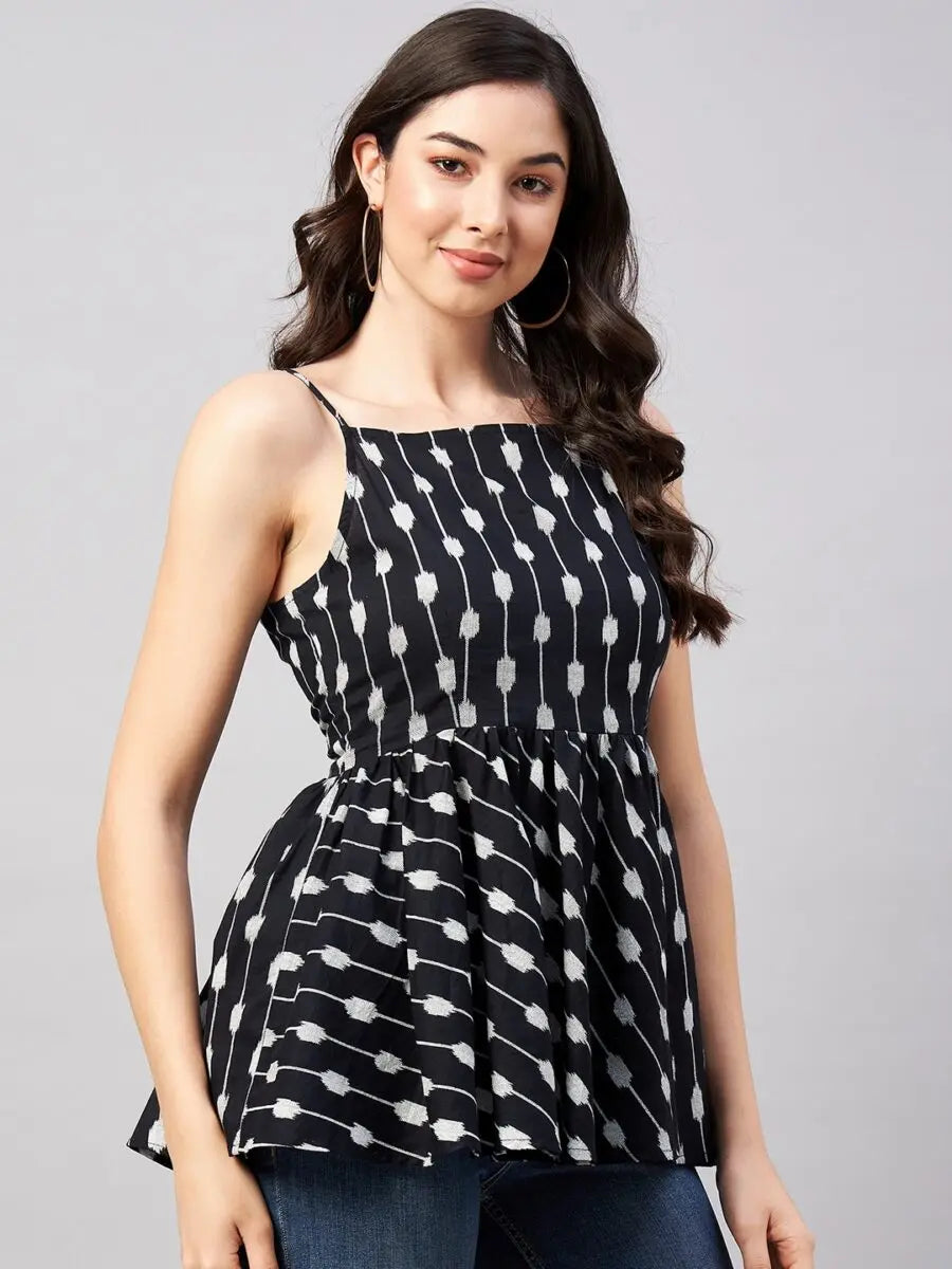 winered-women-black-ikat-printed-strap-top-waist-tie-up-at-back