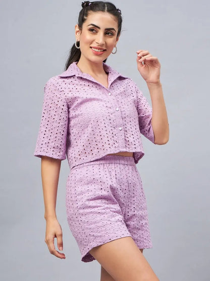 winered-woman-schiffli-shirt-shorts-co-ord-set