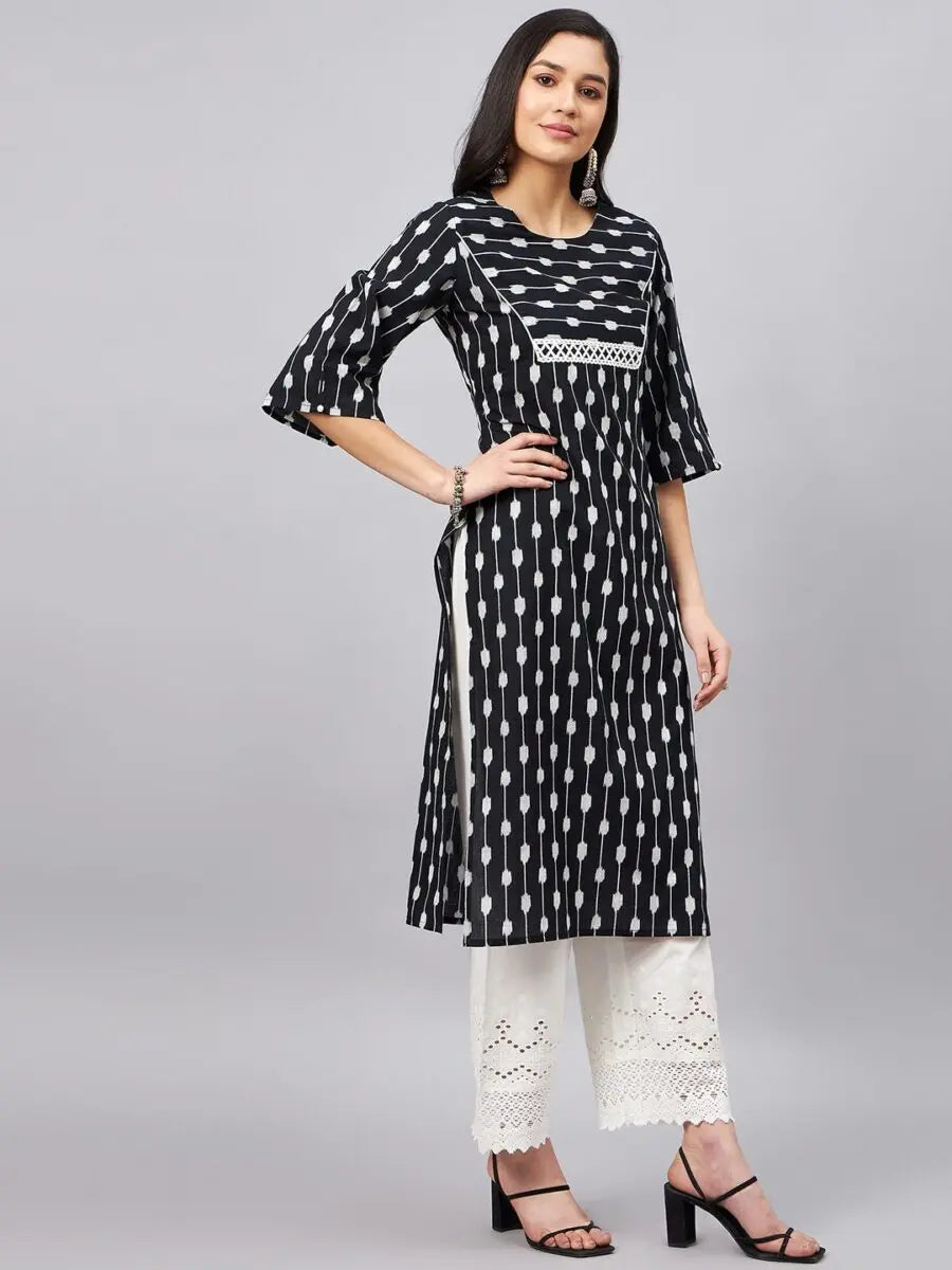 winered-women-black-ikat-print-kurta