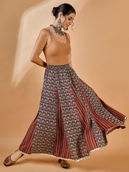 WineRed Women Printed Godet Skirt