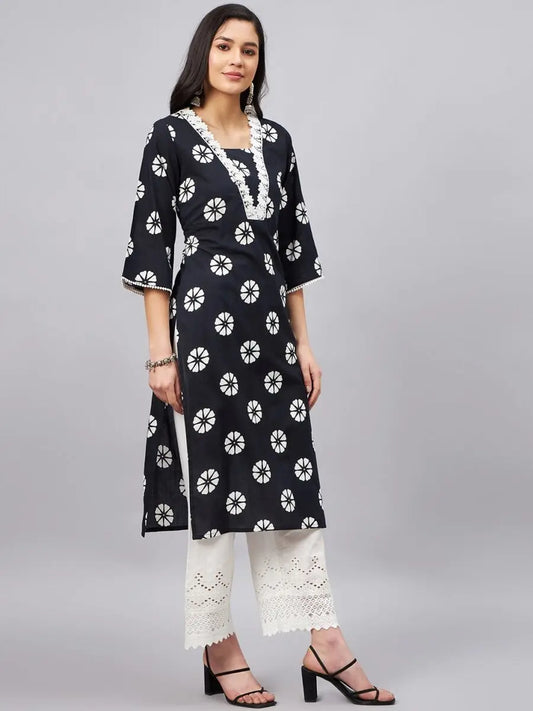 winered-women-black-v-neckline-lace-detailing-straight-kurta