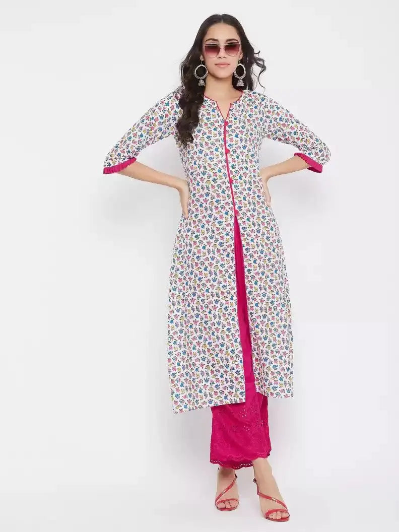 winered-white-a-line-cotton-floral-print-kurta