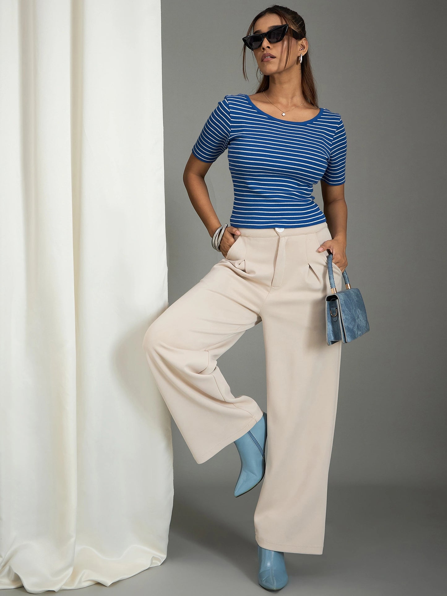 Women Bow-Knot Crew Neck Asymmetrical Hem Top