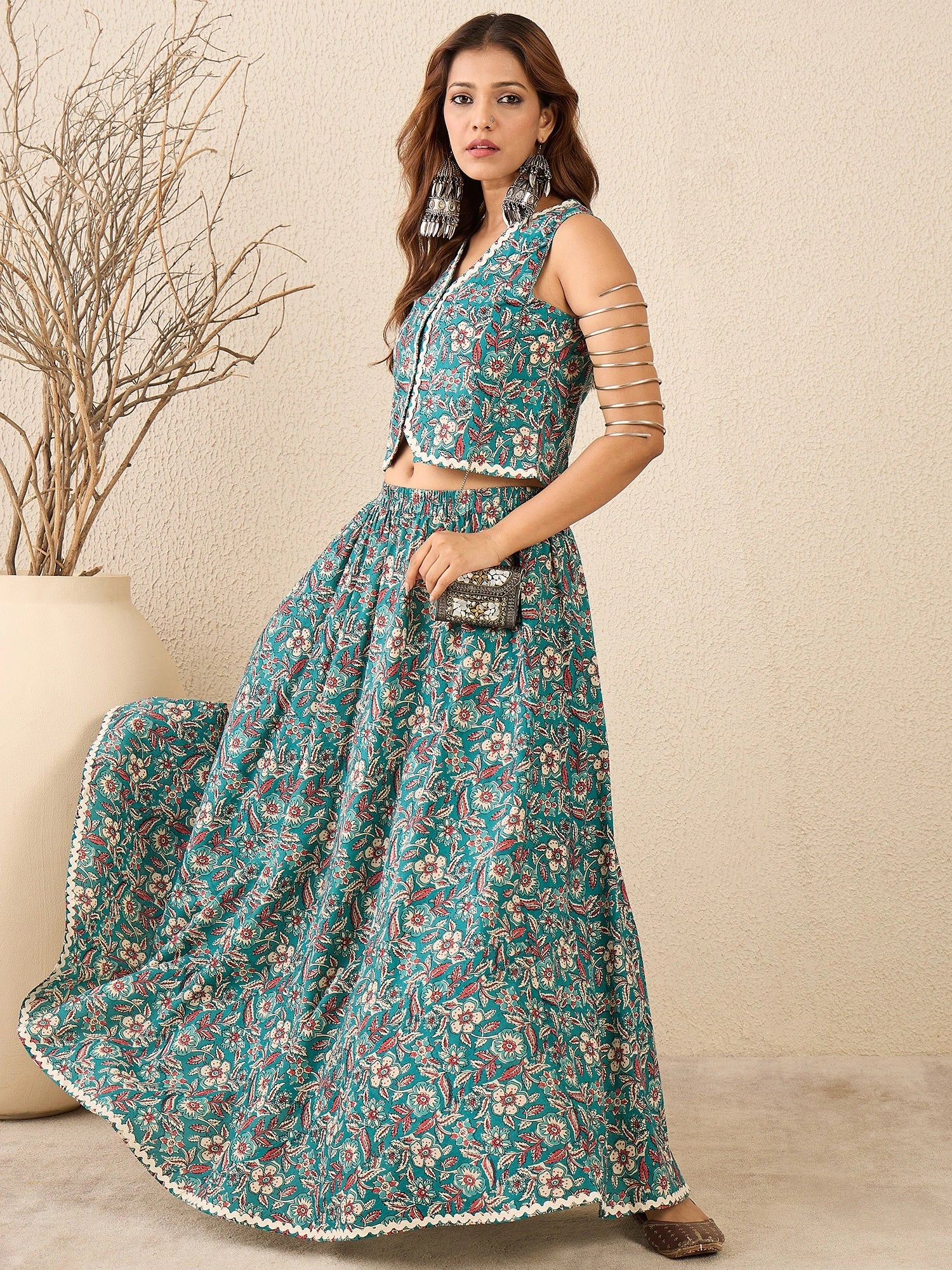 women-cotton-printed-lace-detailing-waistcoat-with-skirt-co-ord-set