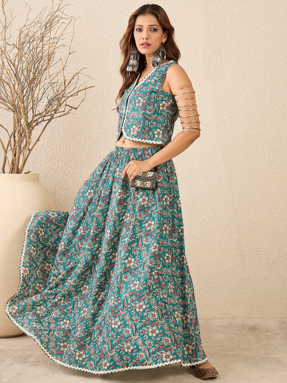 women-cotton-printed-lace-detailing-waistcoat-with-skirt-co-ord-set