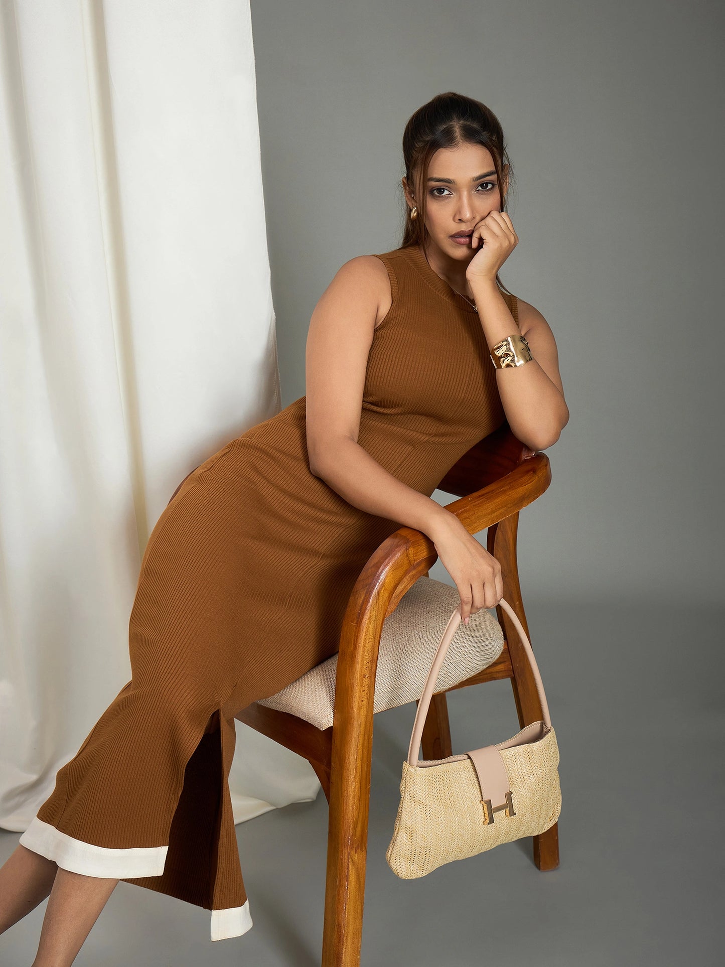 Women's Center Slit Bodycon Midi Dress