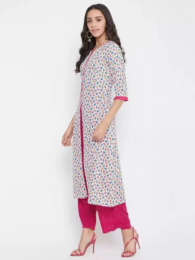 winered-white-a-line-cotton-floral-print-kurta