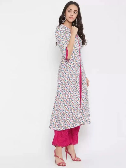 winered-white-a-line-cotton-floral-print-kurta