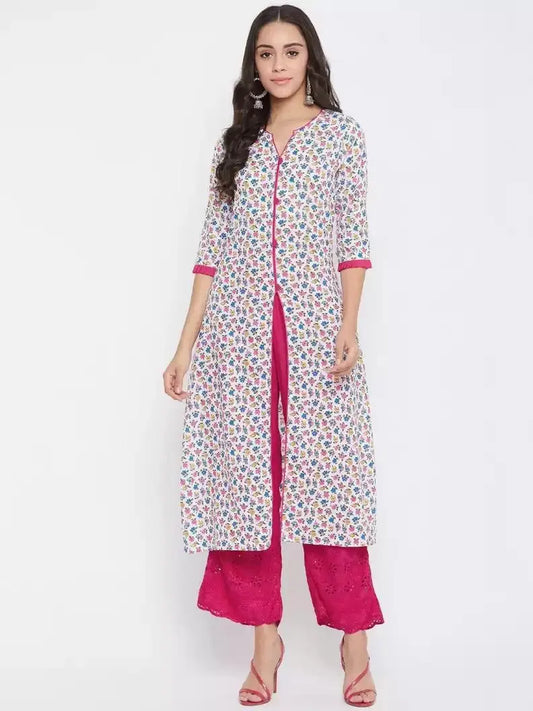 winered-white-a-line-cotton-floral-print-kurta