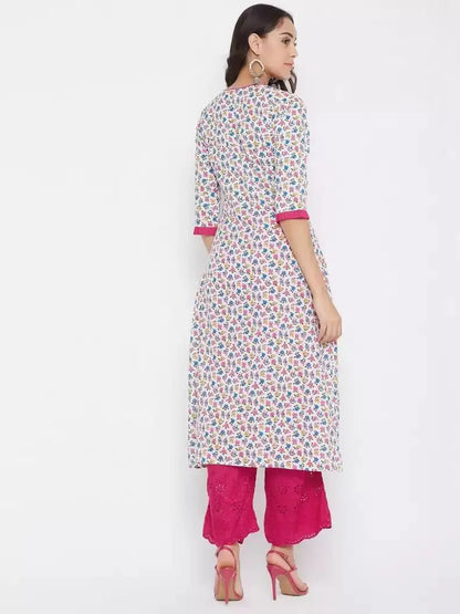 winered-white-a-line-cotton-floral-print-kurta