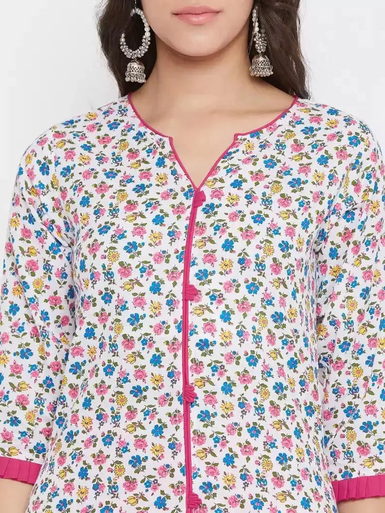 winered-white-a-line-cotton-floral-print-kurta
