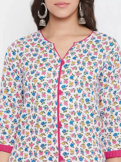 winered-white-a-line-cotton-floral-print-kurta