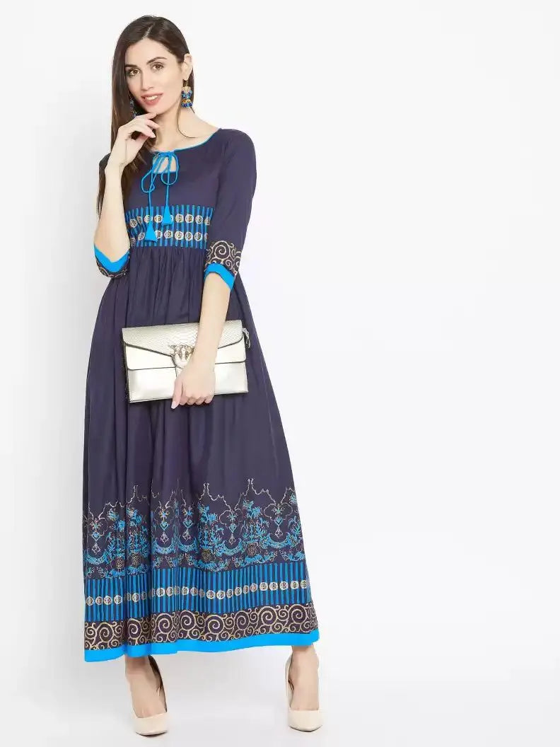 winered-blue-flared-cotton-blend-block-print-kurta