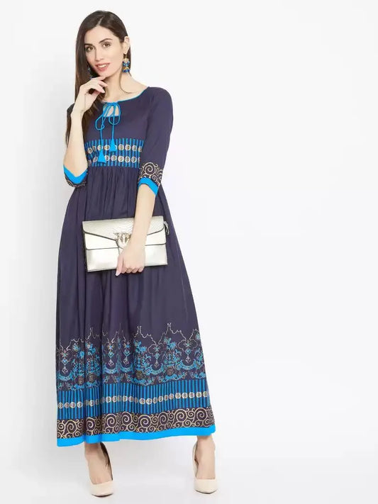 winered-blue-flared-cotton-blend-block-print-kurta