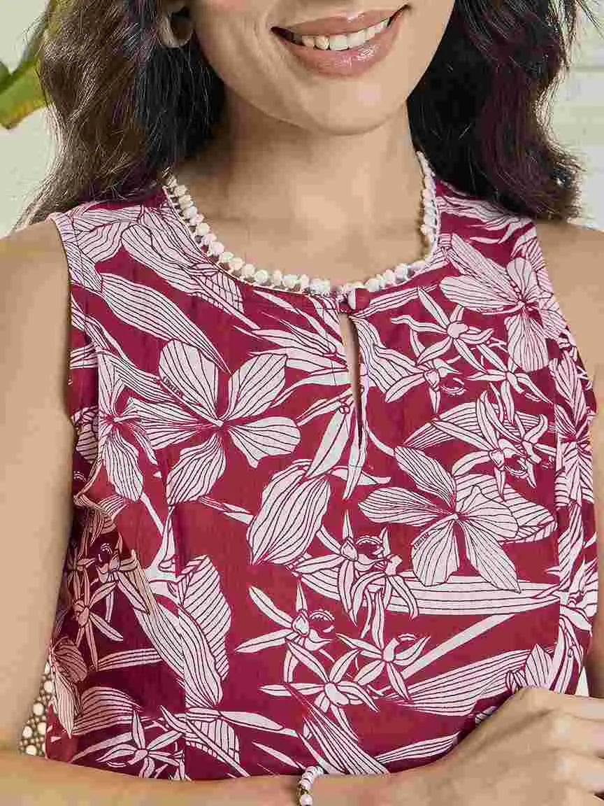 maroon-lace-detailing-stitched-godet-tunic-co-ord-set-for-women