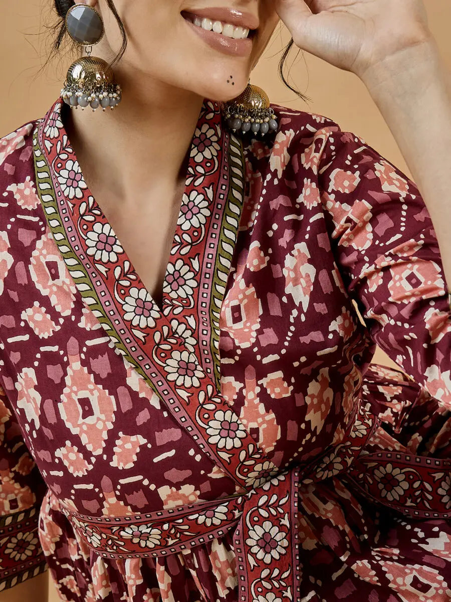 winered-women-rust-shawl-collar-waist-tie-up-co-ord-set